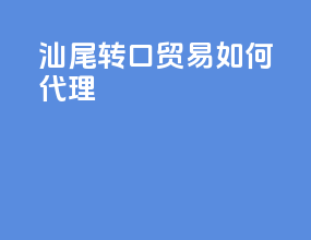 汕尾转口贸易如何代理